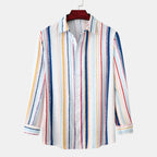 Women's Long-Sleeve Shirt with Striped Design and Button Placket
