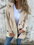 Women's Double-Breasted Fleece Coat with Large Lapel