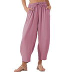 Women's Relaxed Casual Pants with Elastic Waist and Pockets