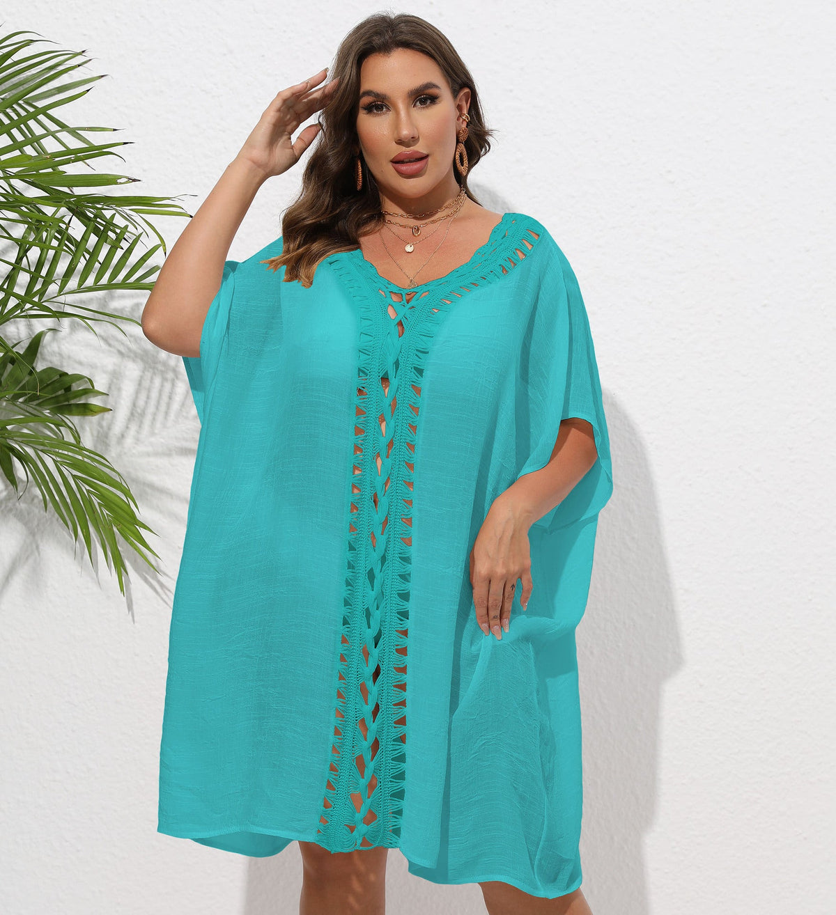 Women's Airy Beach Kimono with Decorative Crochet Lace