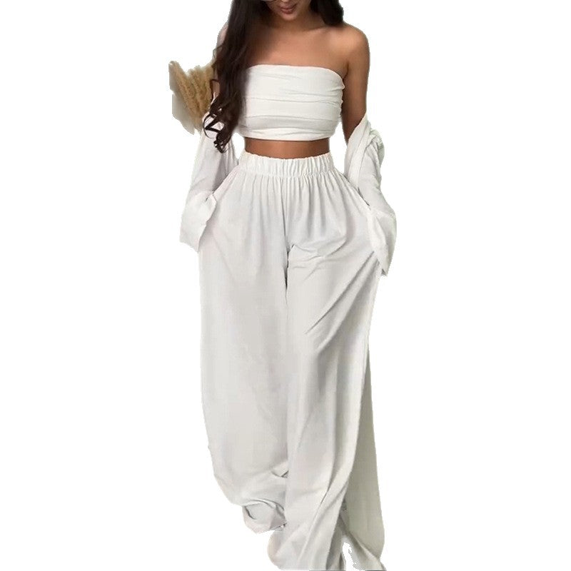Women's Elegant Lounge Suit with Wide-Cut Cardigan
