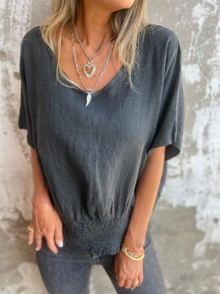 Women's Casual Blouse with Elastic Ruffled Hem