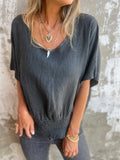 Women's Casual Blouse with Elastic Ruffled Hem