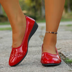Women's Ballet Flats with Elegant High-Gloss Leather Upper and Ergonomic Outsole