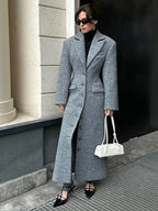 Women's Elegant Textured Wool Coat with Pockets