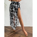 Women's Sheer Maxi Skirt with Tropical Palm Print