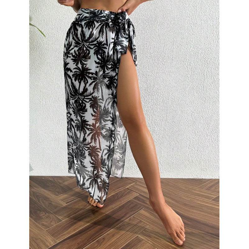 Women's Sheer Maxi Skirt with Tropical Palm Print