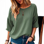 Women's Casual Oversized Shirt with Wide Round Neckline