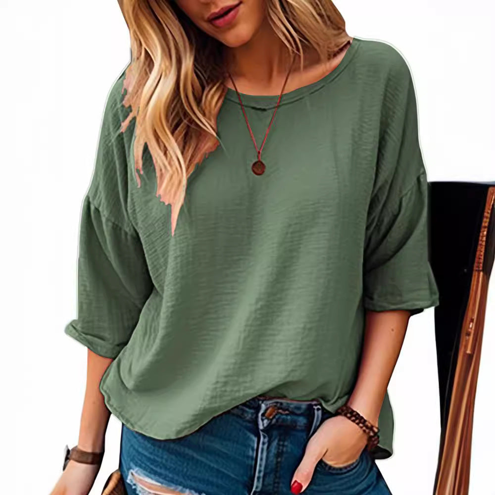 Women's Casual Oversized Shirt with Wide Round Neckline