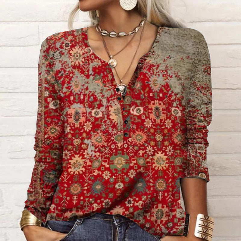 Women's Long-Sleeve Casual Shirt with Playful Pattern