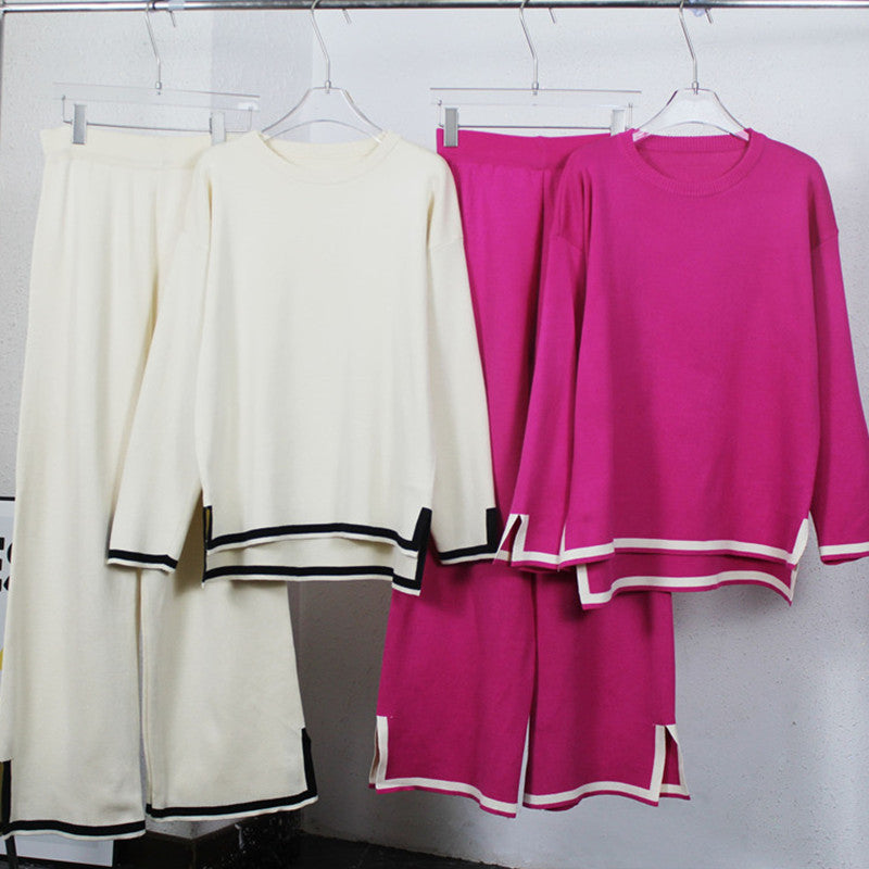 Women's Casual Knit Set with Contrasting Trim