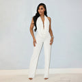 Elegant Deep V-Neck Jumpsuit in Flowing Fabric
