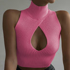 Women's Sleeveless High-Neck Top with Deep Cutout