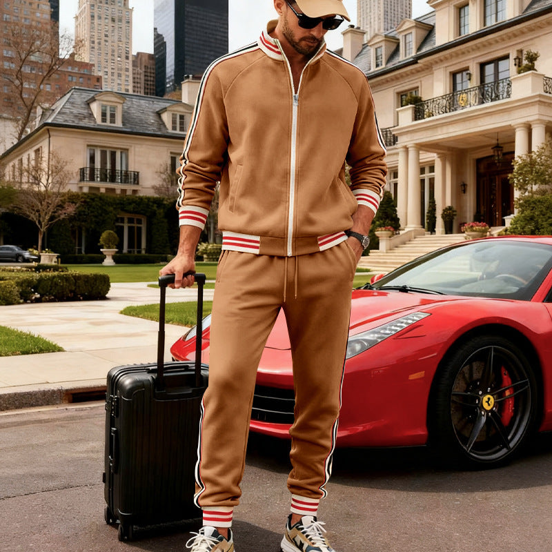 Men's Sporty Tracksuit with Striped Ribbed Cuffs