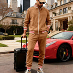 Men's Sporty Tracksuit with Striped Ribbed Cuffs