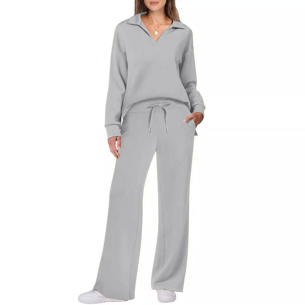 Women's Comfortable Leisure Suit with V-Neck and Loose Fit