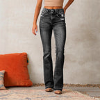 Women's Flared Jeans with High Waist and Distressed Details