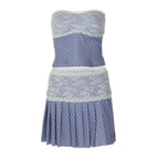 Women's Bandeau Dress with Lace Trim and Pleats