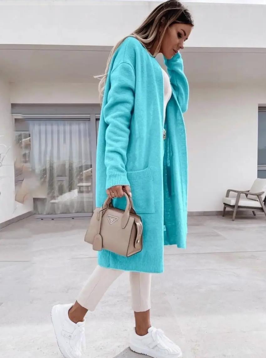 Women's Chunky Knit Cardigan with Spacious Pockets and Open Front