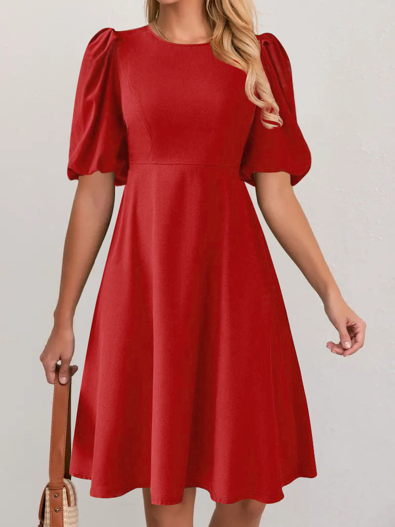 Women's A-Line Dress with Voluminous Puff Sleeves