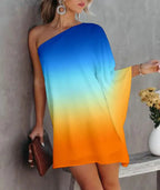 Women's Asymmetrical Mini Dress with Graphic Print
