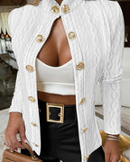 Elegant Women's Knit Blazer with Gold Buttons
