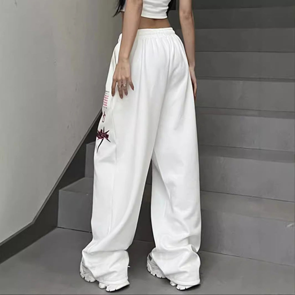 Women's Baggy Pants with Graphic Print and Elastic Waistband