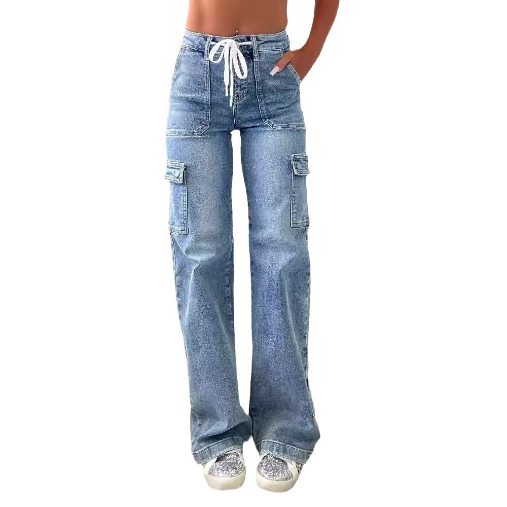 Women's Cargo Jeans with Pockets and Wide Leg