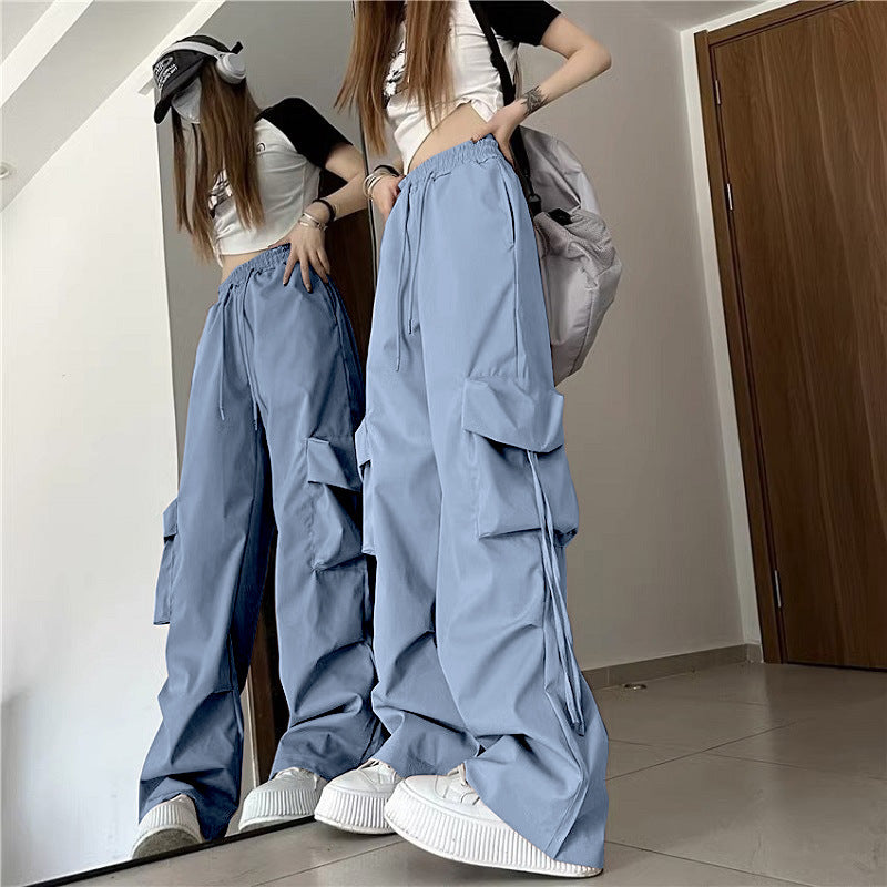 Urban Style Women's Cargo Pants with Side Pockets and Elastic Waistband