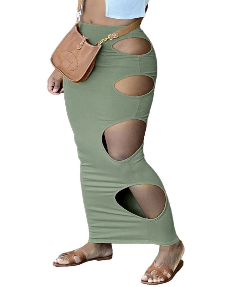 Women's Maxi Skirt with Cut-Outs and Elastic Waistband