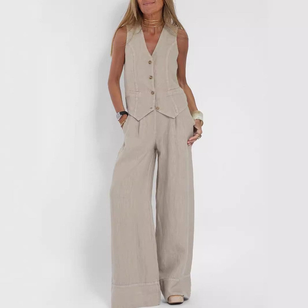 Women's Suit with Wide-Leg Pants and Elegant Vest