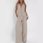 Women's Suit with Wide-Leg Pants and Elegant Vest