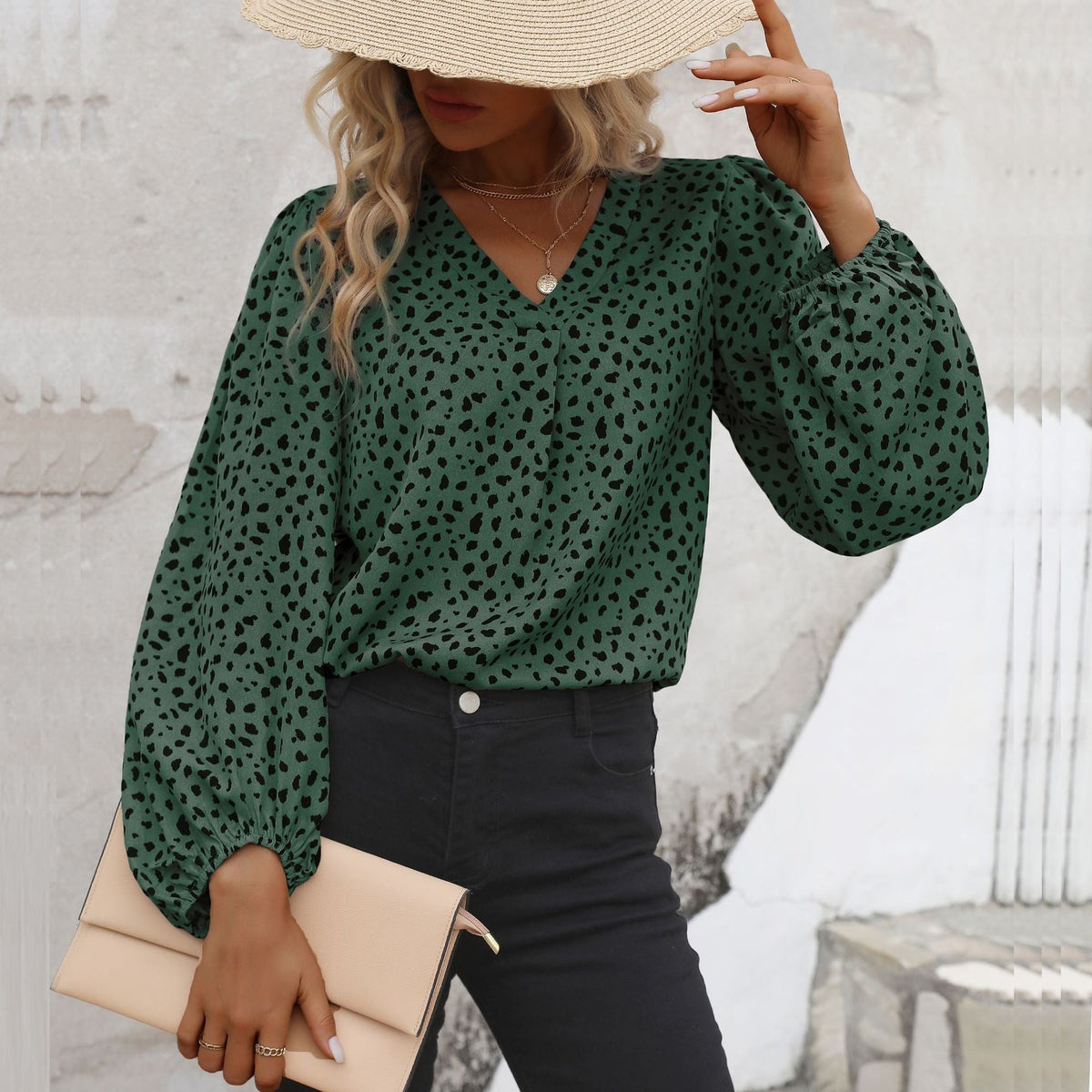 Women's Blouse with V-Neck and Voluminous Sleeves