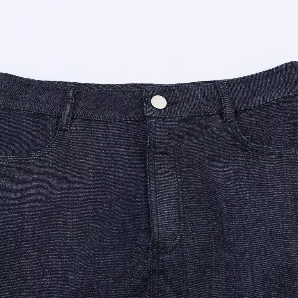Women's Denim Skirt with Elegant Lace and Button Details