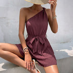 Women's One-Shoulder Jumpsuit with Fitted Belt and Flowing Cut