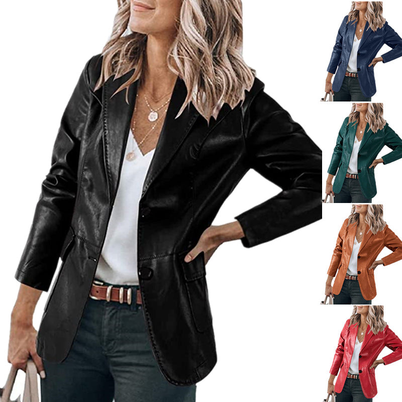 Women's Elegant Blazer Jacket in Timeless Design with Glossy Finish