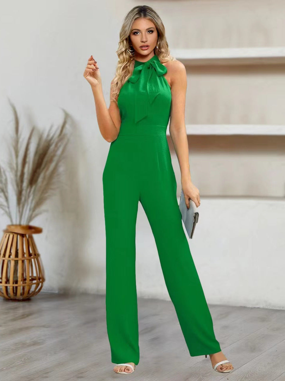 Elegant Women's Halter Neck Jumpsuit with Tie Belt