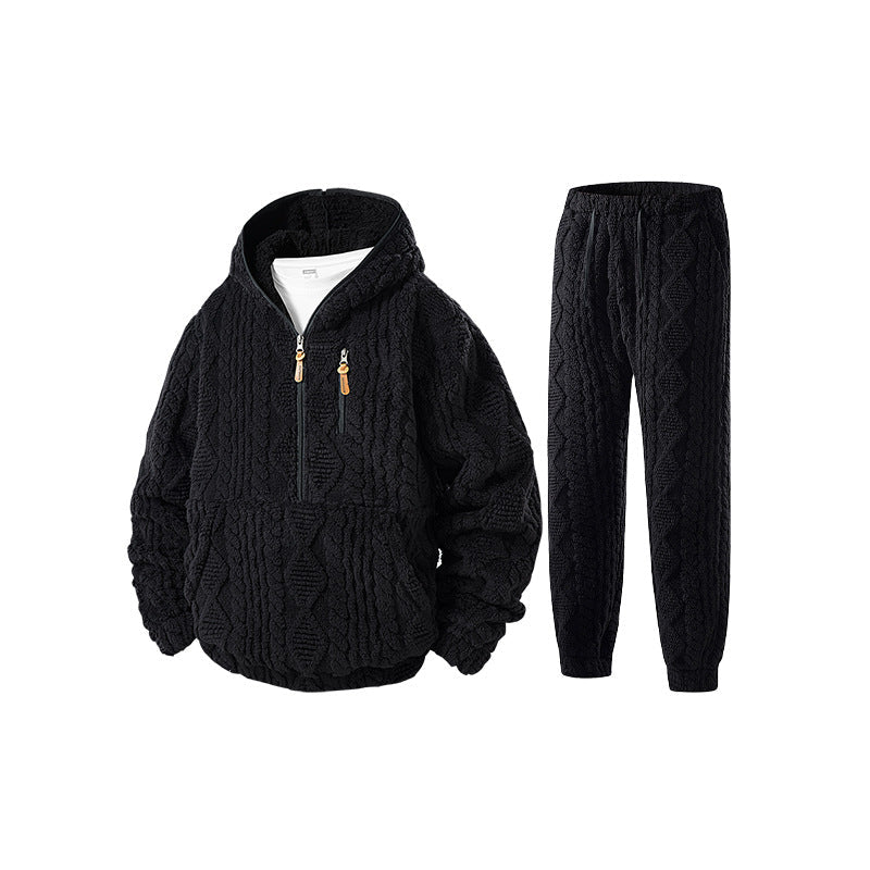 Women's Fleece Cable Knit Loungewear Set with Half-Zip Hoodie and Joggers