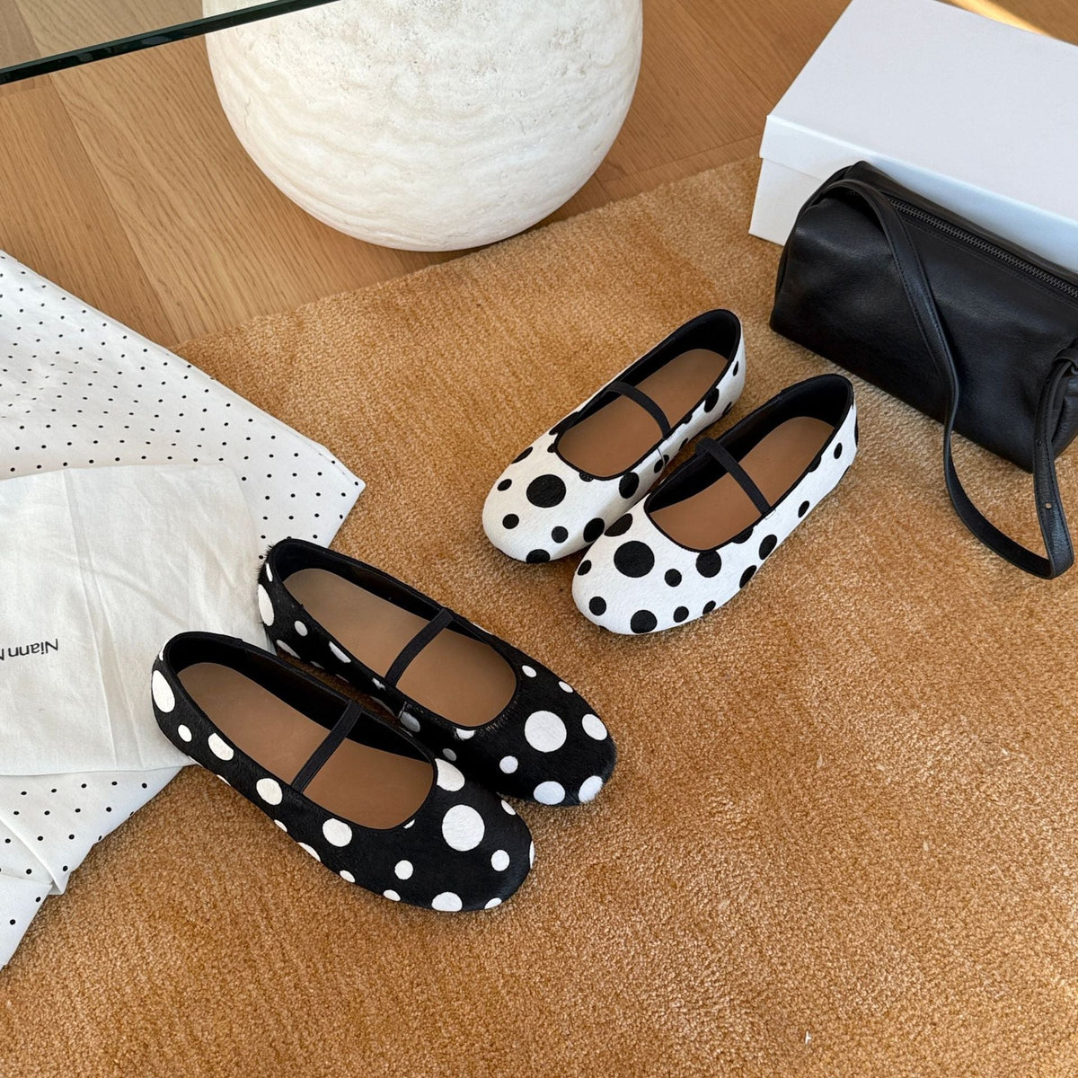 Women's Ballet Flats with Polka Dot Pattern and Non-Slip Sole