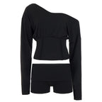 Asymmetrical One-Shoulder Lounge Set with Crop Top and Cuffed Shorts