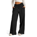 Elegant Wide-Leg Casual Pants with Elastic Waist and Pockets