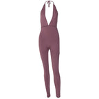 Elegant Jersey Jumpsuit with Deep Neckline and Tie Straps