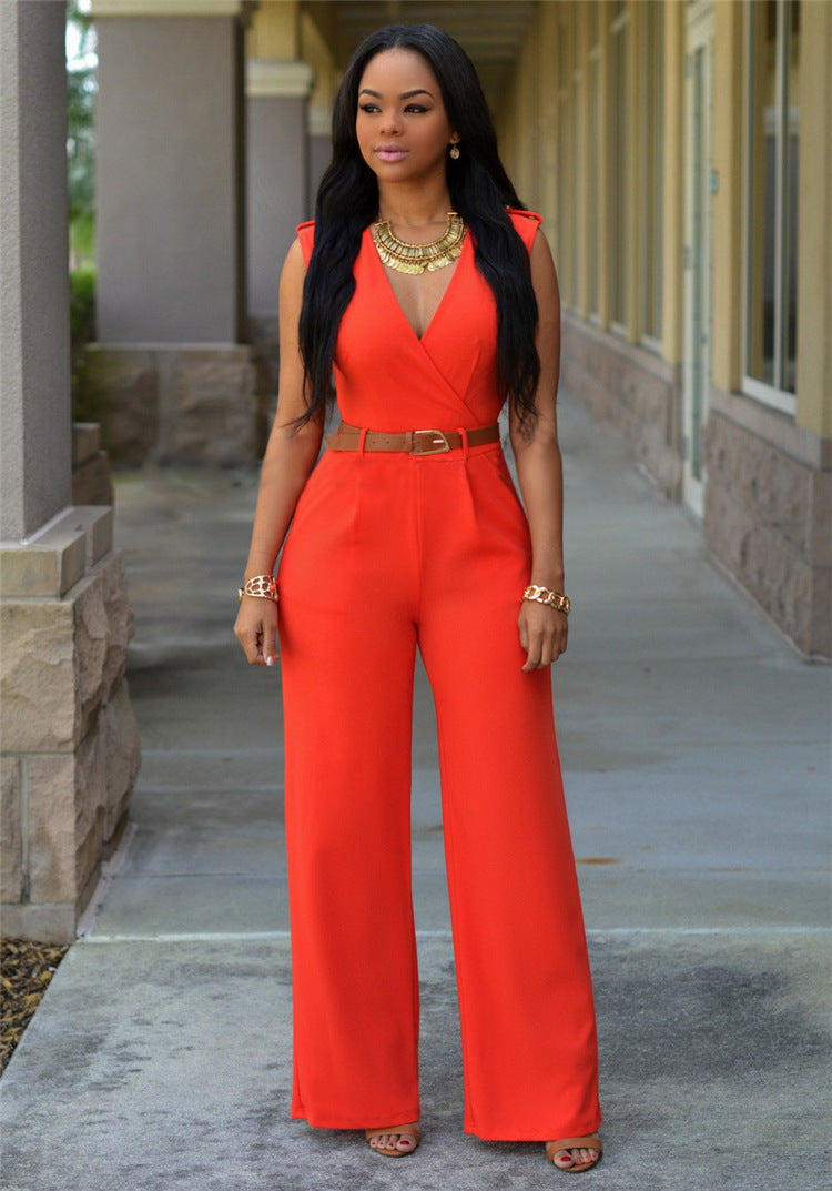 Elegant Wrap Jumpsuit with Wide Leg and Waist Belt