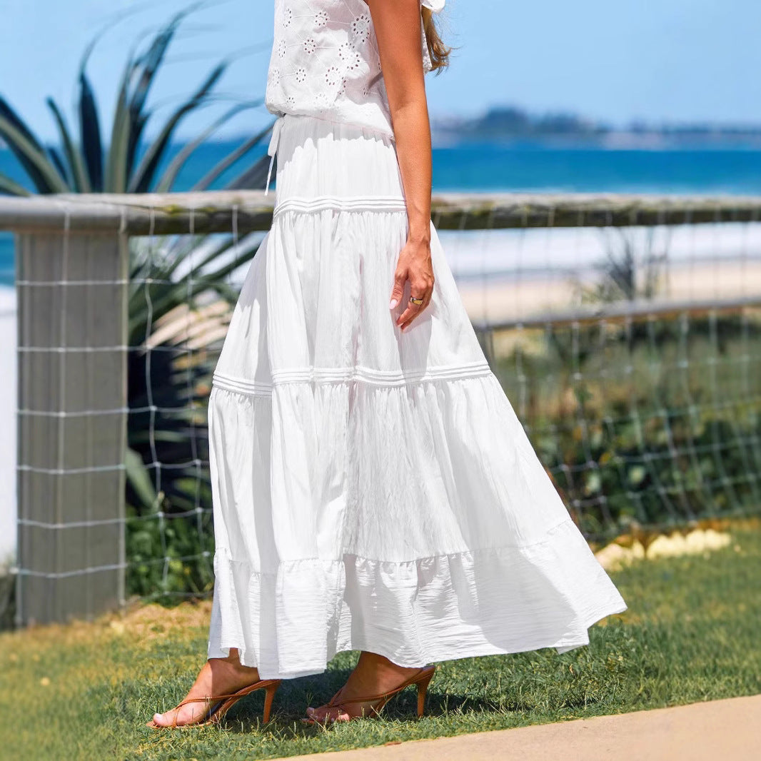 Women's Maxi Skirt with Voluminous Ruffle and Elastic Waistband