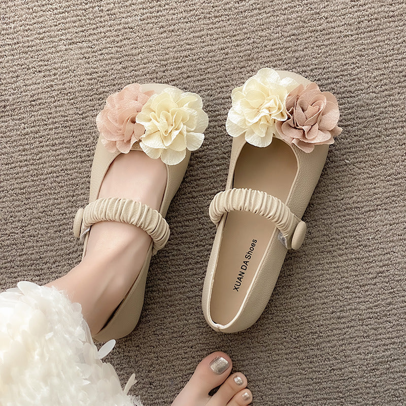 Women's Ballet Flats with Floral Decor and Elastic Strap