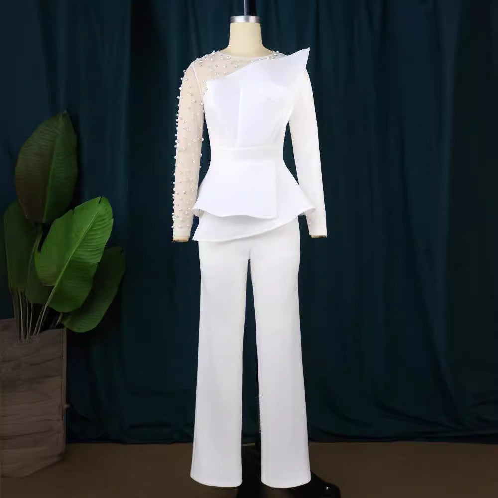 Elegant Jumpsuit with Asymmetric Top and Ruffle Design