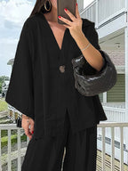 Elegant Kimono Jacket with Wide Sleeves and Loose Fit