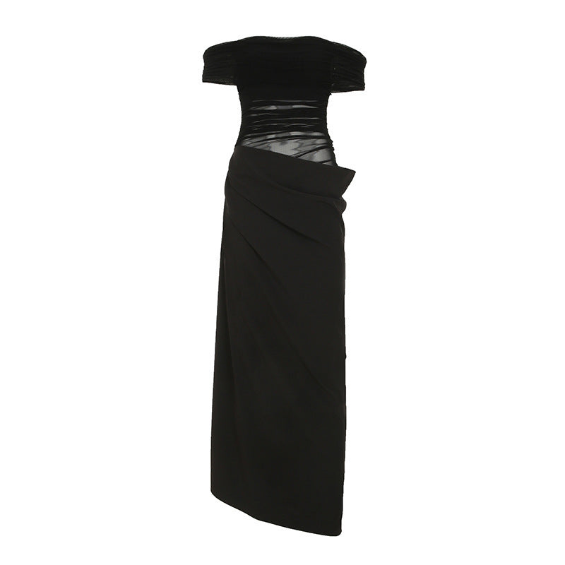 Elegant Slim-Fit Evening Dress with Sheer Inserts