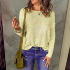 Women's Chunky Knit Sweater with Wide Fit and Decorative V-Neck