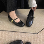 Women's Ballet Flats with Elegant Buckle and Metallic Surface